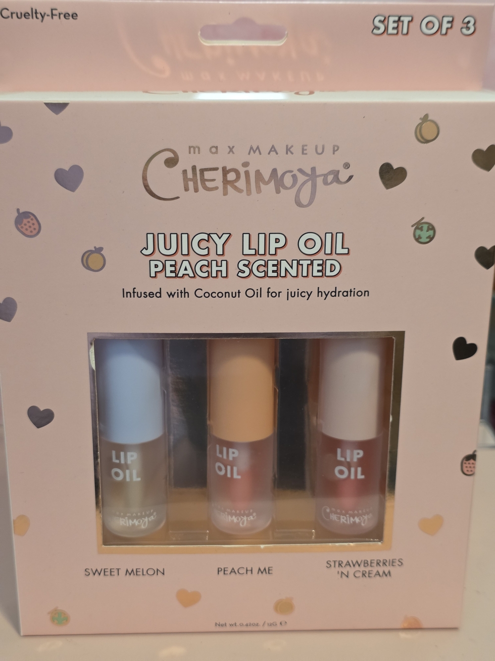 Cherimoya Juicy Lip Oil Set - Peach Scented (Peach, Pink, Blue)